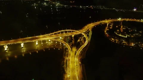 Illuminiated Macau Highway Stack Interchange at Night Stock Footage 82842465