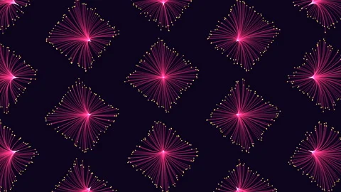 Illusion neon cubes pattern in rows with neon dots on dark gradient 스톡 동영상 240297359