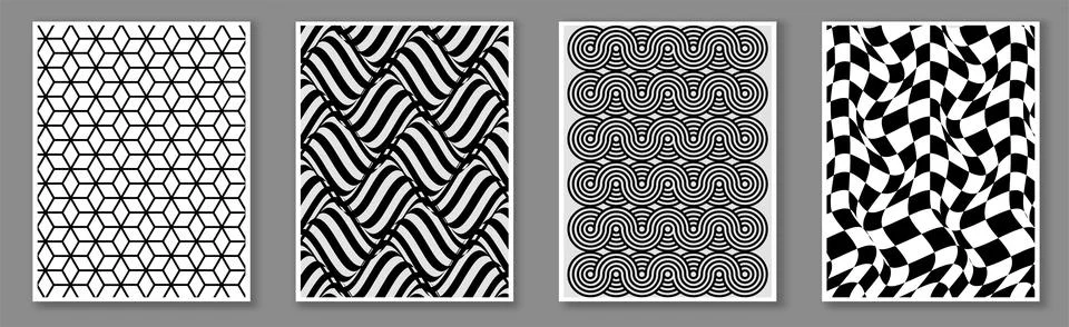 Illusion pattern posters set. Minimalistic abstract creativity and art Stock Illustration