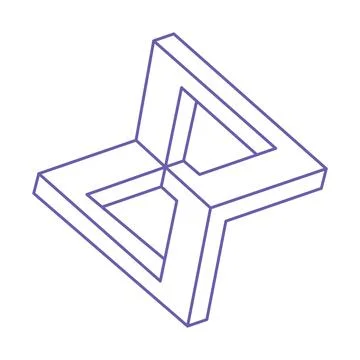 Illusion shapes. 3d geometry logo in trendy 2022 Very Peri color. Optical Stock Illustration