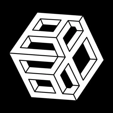 Illusion shapes. 3d geometry. Optical illusion figure. Sacred geometry. Escher Stock Illustration