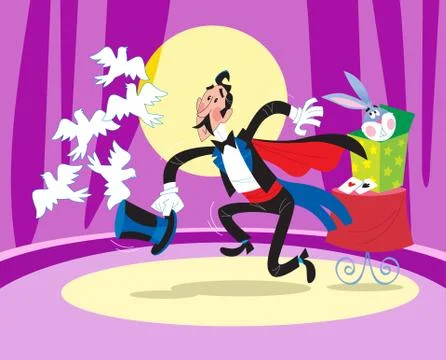Illusionist, which shows the tricks in the circus Stock Illustration