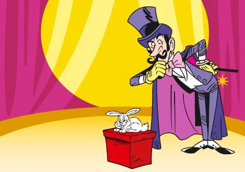 Illusionist, which shows the tricks with rabbit Stock Illustration