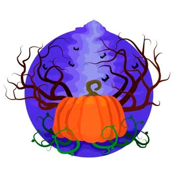 Illusive pumpkin, trees and the sky with bats for Halloween 스톡 일러스트