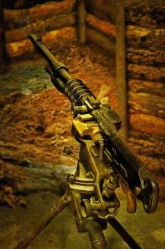 Illusraions, British light machine gun, Bren, World War II, Weapons, top-loading Stock Illustration