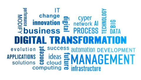 Illustation of digital transformation - keywords cloud Illustrazione stock