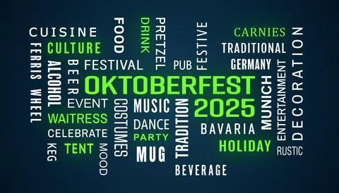 Illustation of a word cloud on the topic of Oktoberfest 2025. Stock Illustration