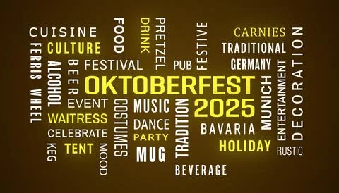 Illustation of a word cloud on the topic of Oktoberfest 2025. Stock Illustration