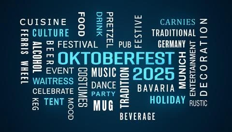 Illustation of a word cloud on the topic of Oktoberfest 2025. Stock Illustration