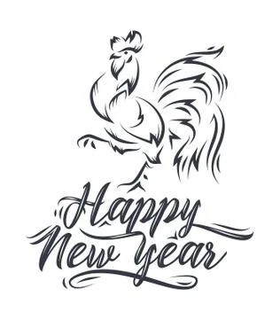 Illustraiton of rooster and calligraphy Stock Illustration