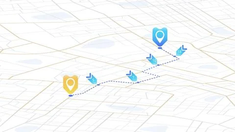 Illustrate navigation and map routes using location markers for city exploration Stock-Illustration