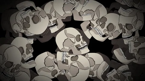 Illustrated 2D Skulls on Black Stock-Footage 264597744