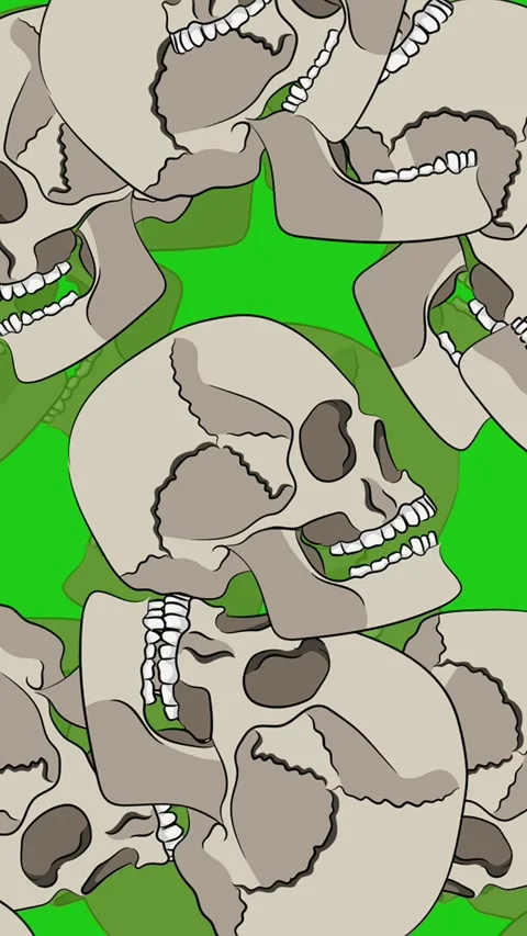 Illustrated 2D Skulls on Green Stock Footage 294078166