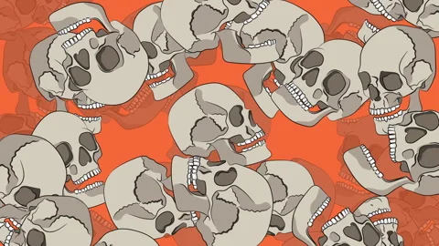 Illustrated 2D Skulls on Orange Stock Footage 264598359