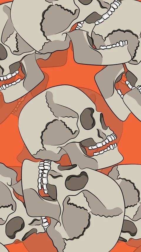 Illustrated 2D Skulls on Orange 스톡 동영상 294078175