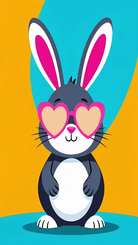 Illustrated animation of an Easter bunny wearing heart shaped glasses with Stock Footage 311976660