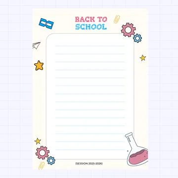 Illustrated Back to School Lined Page Template with Educational Symbols for.. Stock Illustration