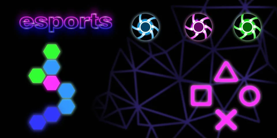 Illustrated background on the theme of computer games. English text: E Sport. Stockillustratie