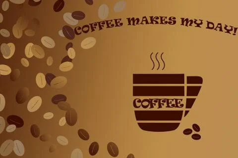 Illustrated banner with coffee theme. Stylized coffee cup with lettering, cof Stock Illustration