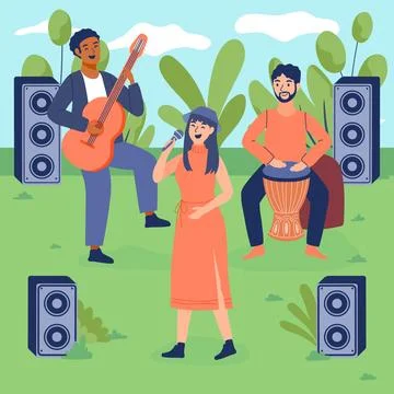 Illustrated bend having an open air concert Stock Illustration