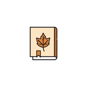 Illustrated book with a maple leaf emblem evokes autumn and the charm of re.. Stock Illustration