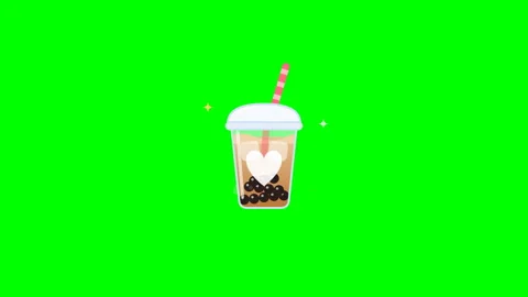 Illustrated bubble tea cup pattern animation on green screen Stock Footage 348079491