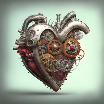 Illustrated design of a mechanical machine shaped like a heart Illustrazione stock