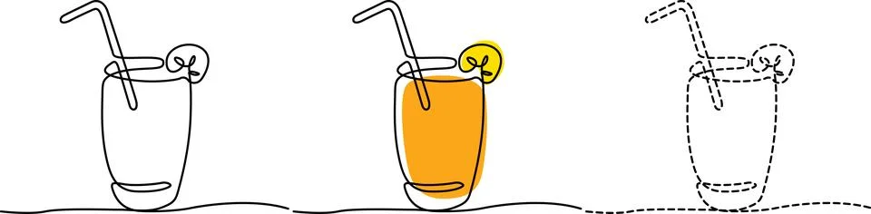 Illustrated drinks with straws and ice cubes in different styles Vector Stock Illustration