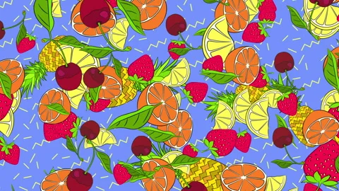 Illustrated Falling Mixed Fruit Stock Footage 244641108