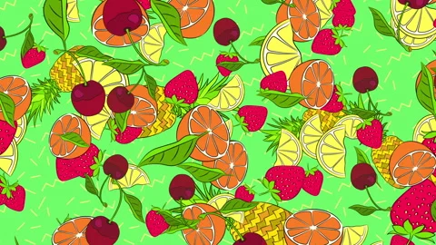 Illustrated Falling Mixed Fruit Stock Footage 244641349