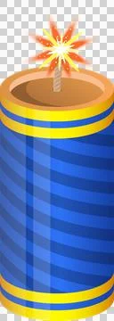 Illustrated firework featuring a blue and yellow striped design with a burs.. Stock Illustration