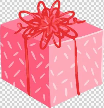 Illustrated gift box is floating on transparent background, with pink wrapping Stock Illustration