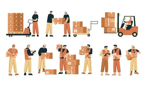 Illustrated Guide to Warehouse Operations and Comprehensive Package Handling Stock Illustration