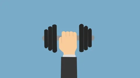 Illustrated Hand Lifting Dumbbell on Blue Background Fitness Concept Video stock 341920180