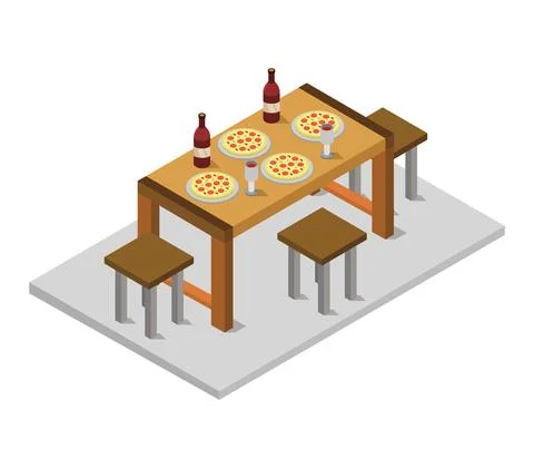 Illustrated isometric kitchen table illustrated in vector Stock Illustration