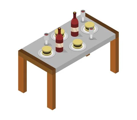 Illustrated isometric kitchen table illustrated in vector Stock Illustration