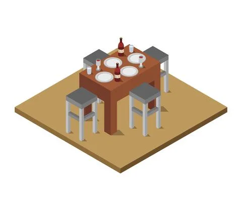 Illustrated isometric kitchen table illustrated in vector Stock Illustration