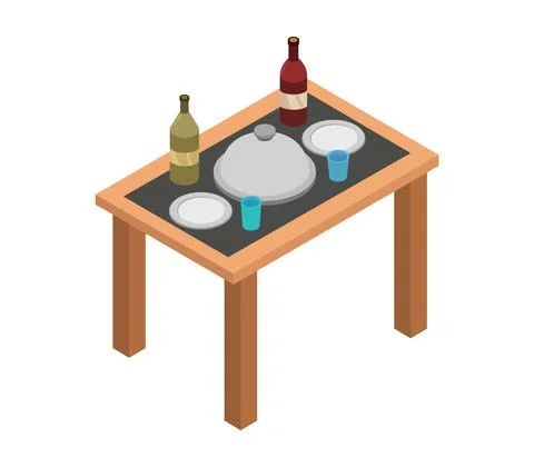 Illustrated isometric kitchen table illustrated in vector Stock Illustration
