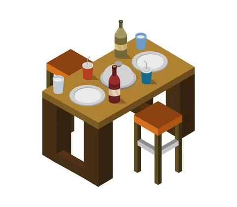 Illustrated isometric kitchen table illustrated in vector Stock Illustration