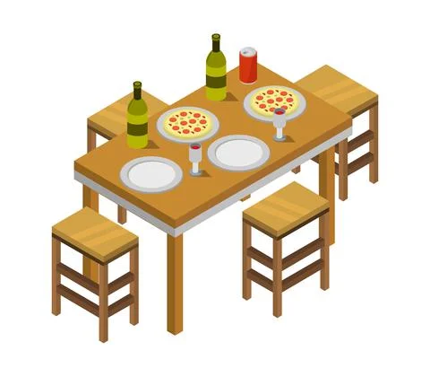 Illustrated isometric kitchen table illustrated in vector Stock Illustration
