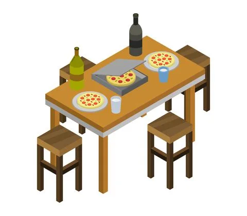 Illustrated isometric kitchen table illustrated in vector Stock Illustration
