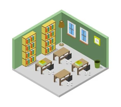 Illustrated isometric library on background Stock Illustration