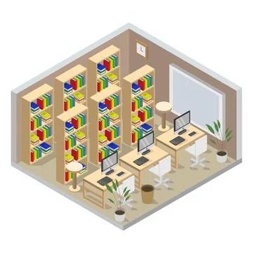 Illustrated isometric library on background Ilustración de archivo
