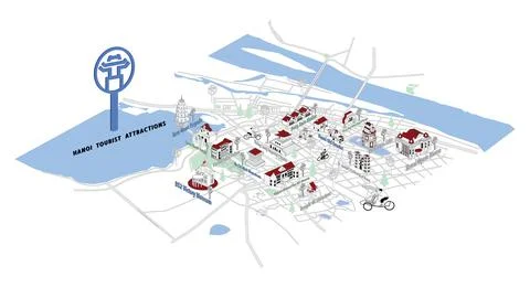 Illustrated isometric map of Hanoi Stock Illustration