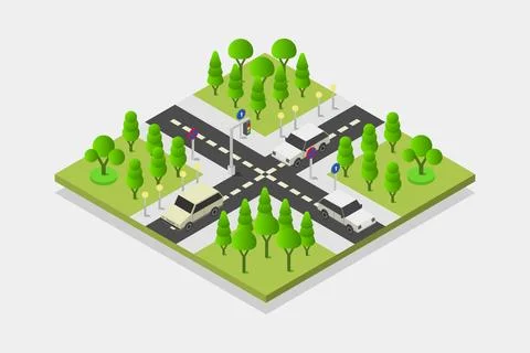 Illustrated isometric road junction Stock Illustration