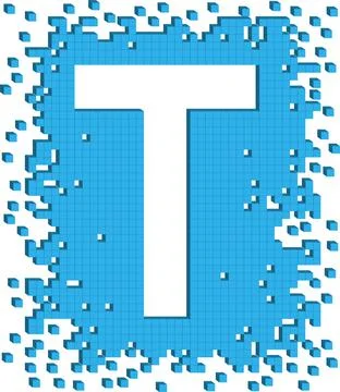 Illustrated letter T outlined with tiny blue cubes Illustrazione stock