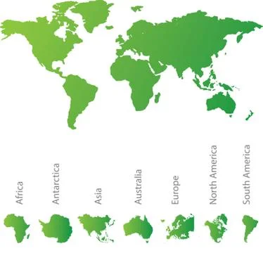 Illustrated map of the world with all continents 스톡 일러스트