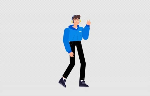 Illustrated Modern Boy Walking While Listening Music Headphones On Видео 267815226