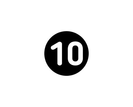 Illustrated number 10 Flat Black Color Icon Isolated on white Background 스톡 일러스트