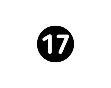 Illustrated number 17 Flat Black Color Icon Isolated on white Background Illustration
